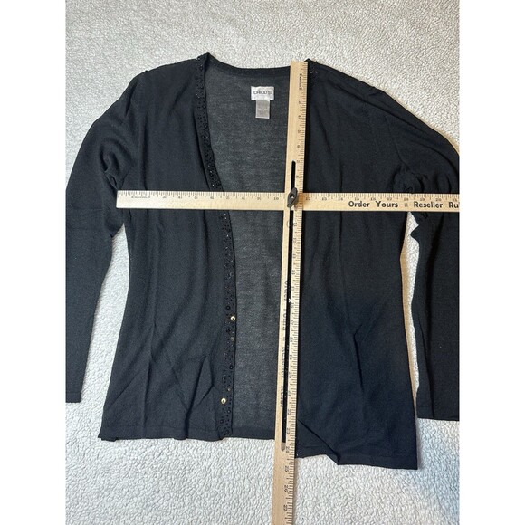 Chico’s Black Open Cardigan Sweater Beaded And Sequined Trim Opening Sz 1 Light - Picture 5 of 7